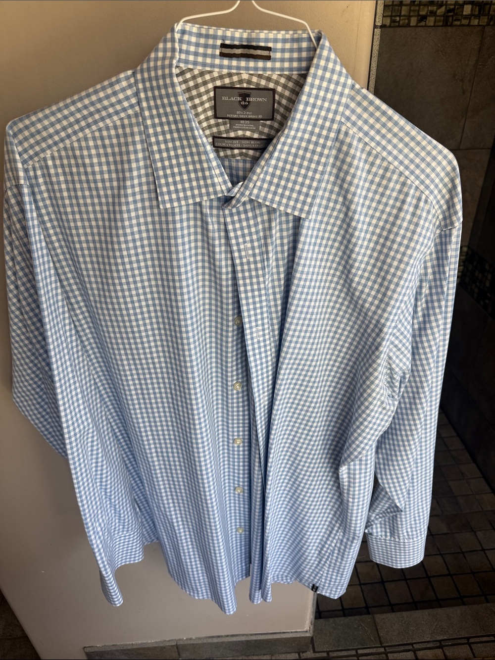 Black Brown 1826 Light Blue and White Gingham Dress Shirt